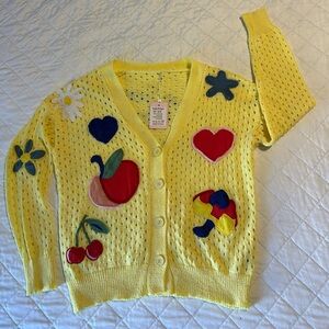 Yellow Cardigan with Colorful Appliques